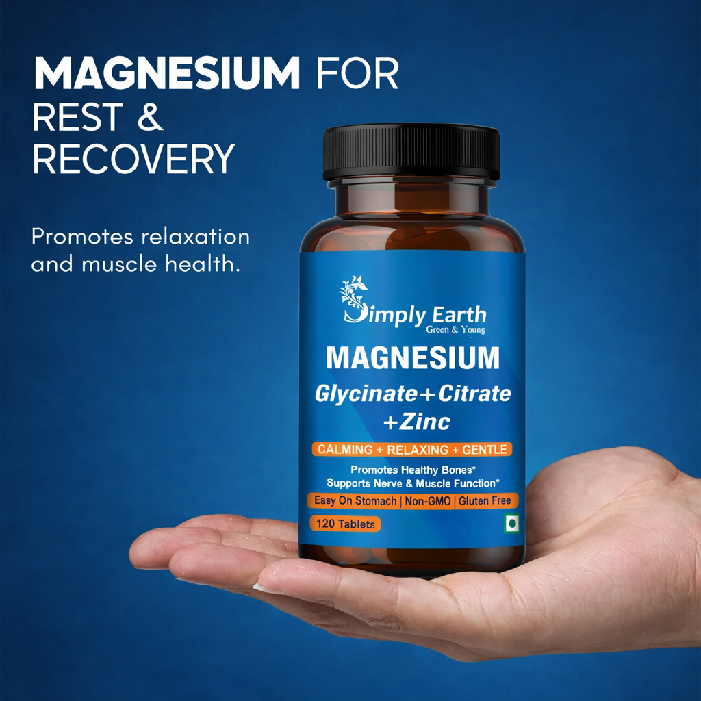 Simply Earth Magnesium Complex supplements - 120 Veg Tablets with Magnesium Glycinate; Citrate; Oxide & added Zinc - Promotes Healthy Bones; Supports Nerve & Muscle Function