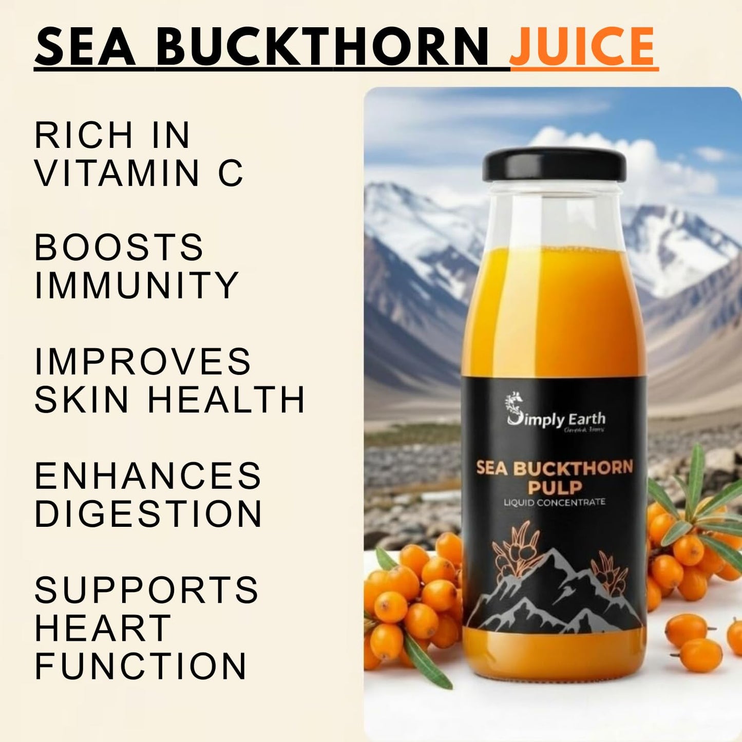 Simply Earth Sea Buckthorn Pulp | Natural Fruit Concentrate | 300ml (Pack of 1)
