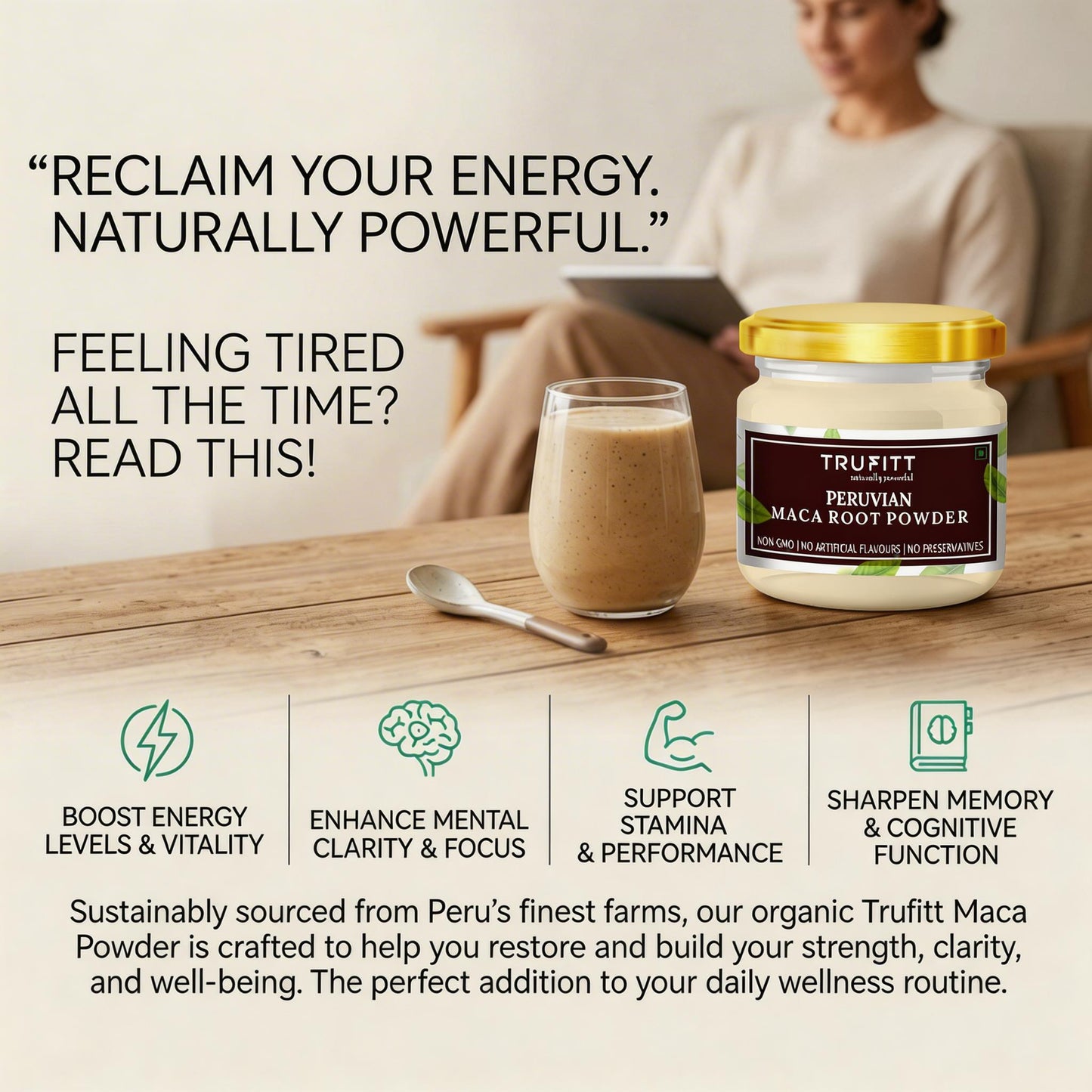 Trufitt Peruvian Maca Root Powder | Boosts Energy and Immunity | Relieves Stress | Great for Men and Woman - (100GM)