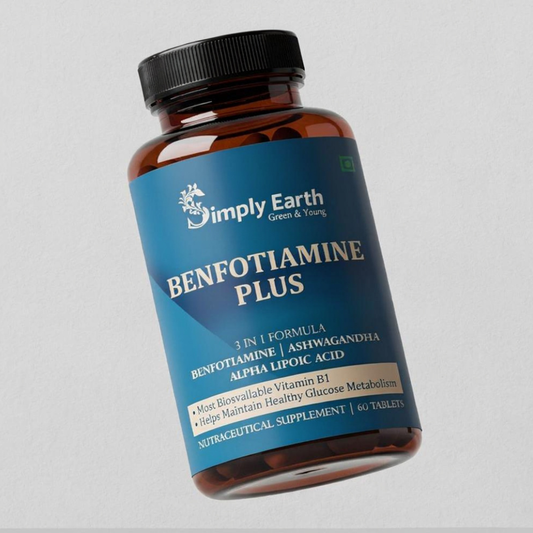 Simply Earth Benfotiamine+ 600mg with Ashwagandha & Alpha Lipoic Acid - Helps Maintain Blood Sugar Levels Supplement - Promotes Nerve Health & Metabolic Function - High Potency B1 Vitamin Supplement - 60 Tablets