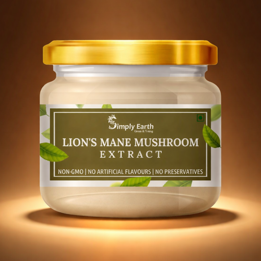 Simply Earth Lion's Mane Mushroom Extract Powder 10:1, (20% Polysaccharides) Improves Memory, Focus and Clarity | 50gm