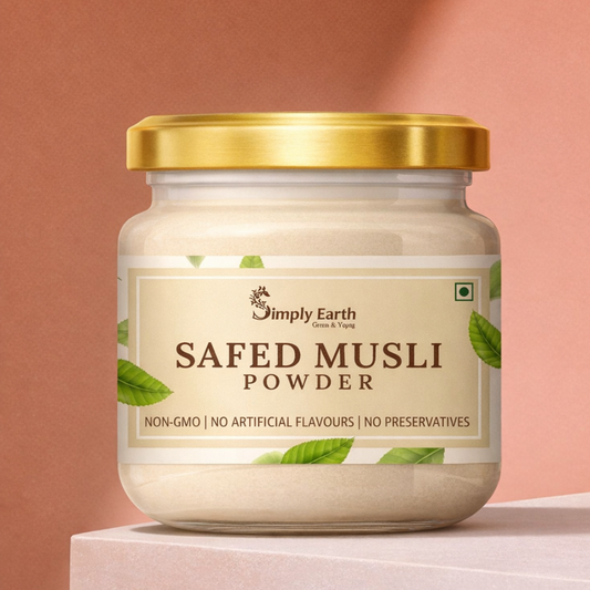 Simply Earth Organic Safed Musli Root Powder | Ayurvedic for Stamina, Performance & Energy | Siva Musli Podi/Shweta Musli Hudi | No Added Preservatives - 100 GM