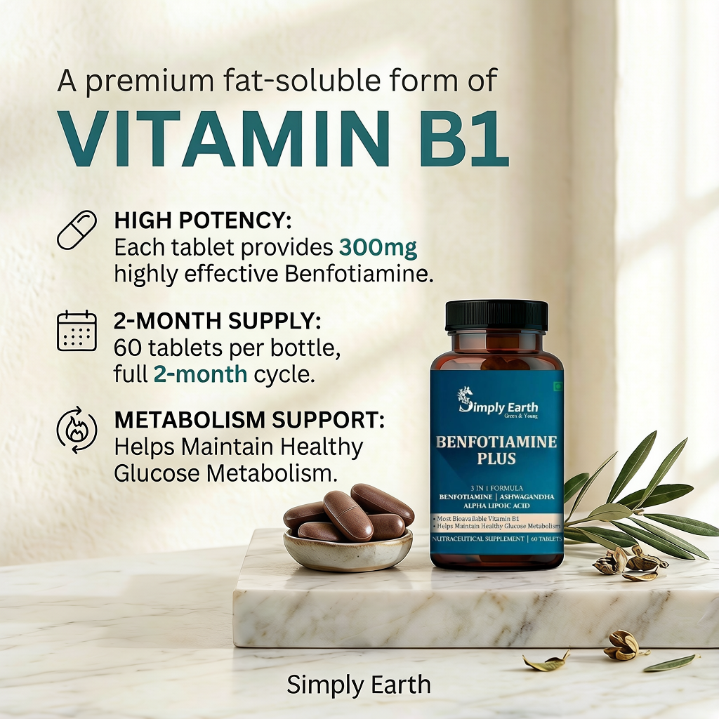 Simply Earth Benfotiamine+ 600mg | Vitamin B1 with Ashwagandha & Alpha Lipoic Acid | 60 Tablets