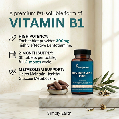 Simply Earth Benfotiamine+ 600mg | Vitamin B1 with Ashwagandha & Alpha Lipoic Acid | 60 Tablets