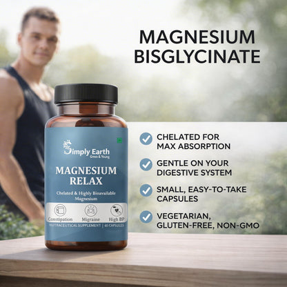 Simply Earth Magnesium Bisglycinate - Most Bioavailable Magnesium for Sleep, Muscle, Bone & Heart Support | Supports Sleep, Recovers Muscles with Vitamin B6-60 Capsules