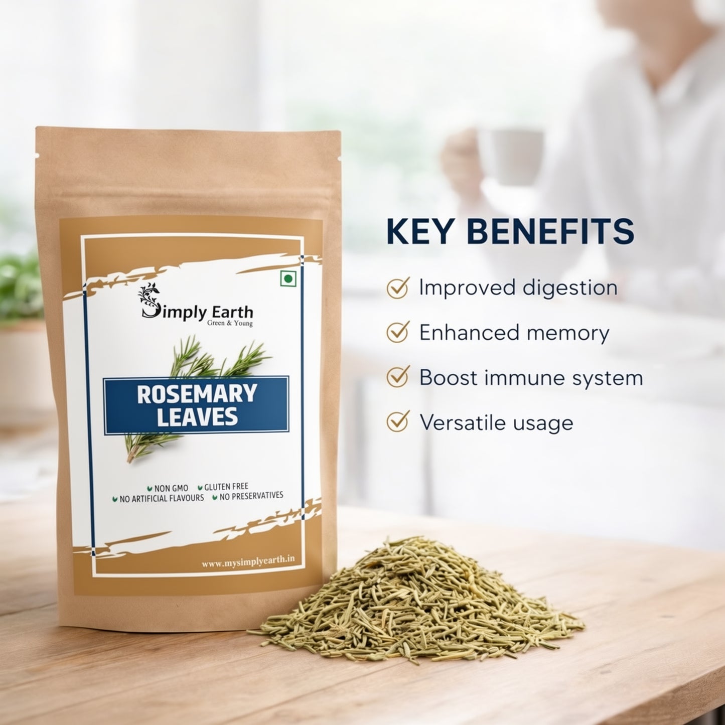 Simply Earth Rosemary Dried Leaves For Hair Growth | Top Grade Leaves Rosemary Herb Tea | Organic | Natural Foods - 100 GM