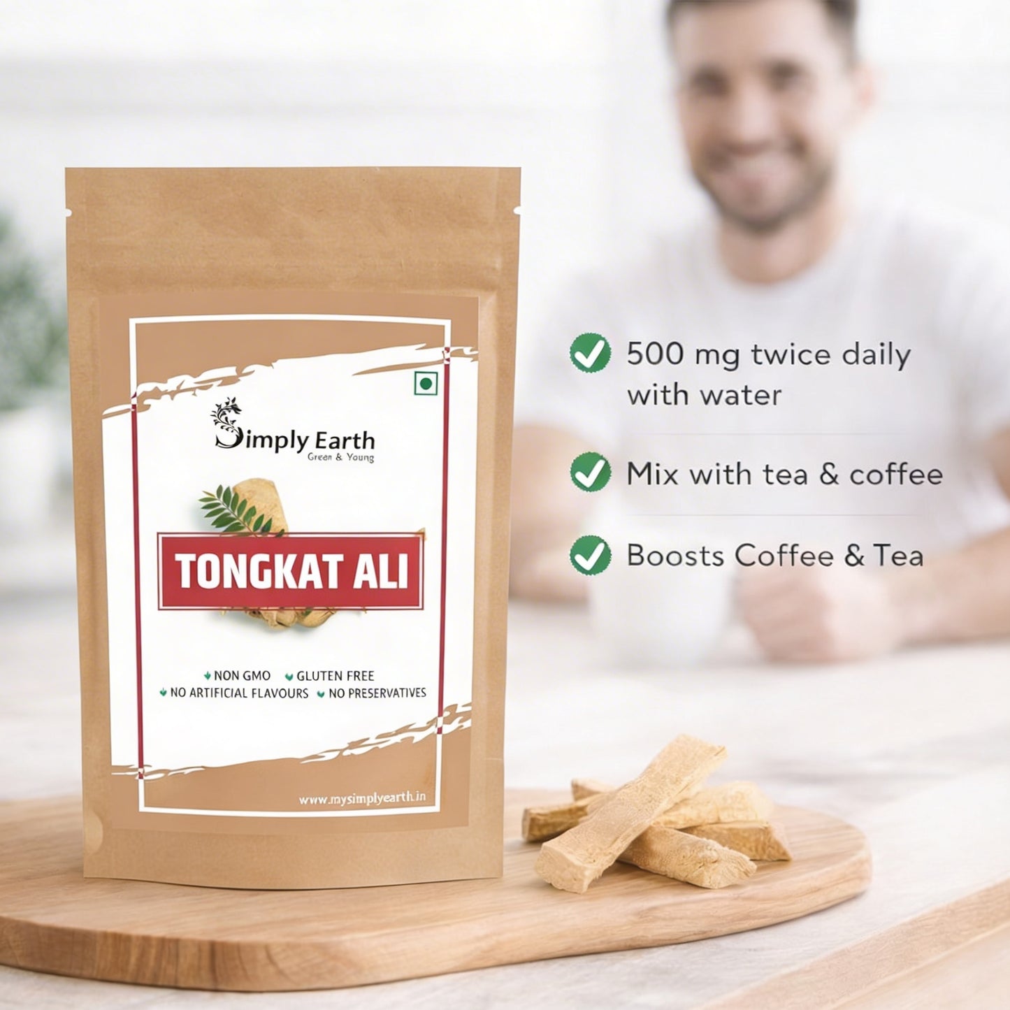 Simply Earth Organic Tongkat Ali Longjack Root Extract Powder 100:1 | Enhanced testosterone level, Vitality, Better Performance, Stamina and Stress tolerance, Vegan Friendly (50GM)