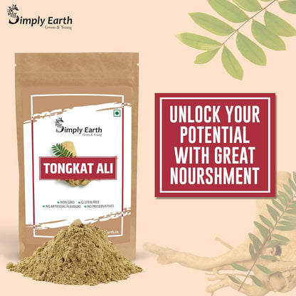 Simply Earth Organic Tongkat Ali Longjack Root Extract Powder 100:1 | Enhanced testosterone level, Vitality, Better Performance, Stamina and Stress tolerance, Vegan Friendly (50GM)