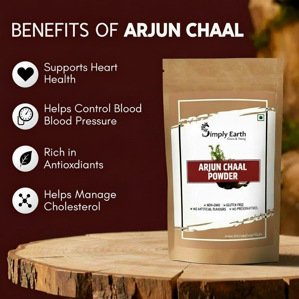 Simply Earth Pure Arjun chal Powder | Arjuna | Anti-oxidant | Heart health | Cholesterol | Blood sugar | Diabetes | Arjun chhal/Bark Powder | Terminalia Arjuna - Double Filtered - 200GM