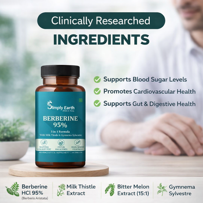 Simply Earth Berberis Berberine 95% (500mg) with Milk Thistle & Cinnamon, Turmeric & Black Pepper - For Optimal Health | Berberine HCL Supplements - 60 Veg Tablets