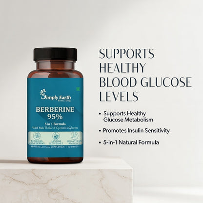 Simply Earth Berberis Berberine 95% (500mg) with Milk Thistle & Cinnamon, Turmeric & Black Pepper - For Optimal Health | Berberine HCL Supplements - 60 Veg Tablets