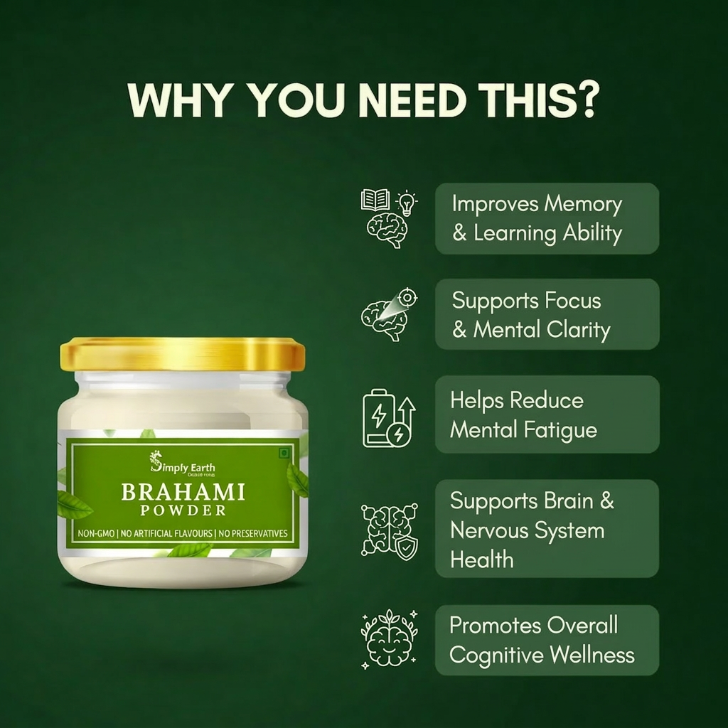 Simply Earth Organic Brahmi (Bacopa Monnieri) 100% Bio Organic Brahmi Leaves Powder for Hair Growth & Skin Care - 100GM