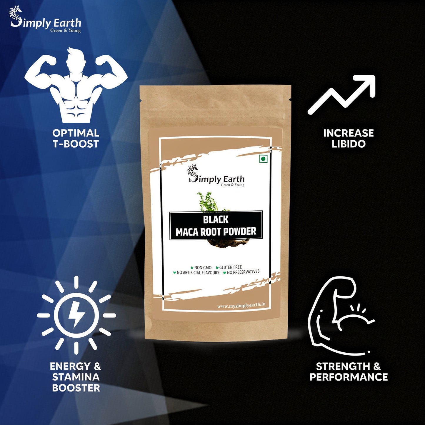 Simply Earth Peruvian Black Maca Root Powder | Boosts Energy and Immunity | Relieves Stress | Great for Men and Woman - (100GM)