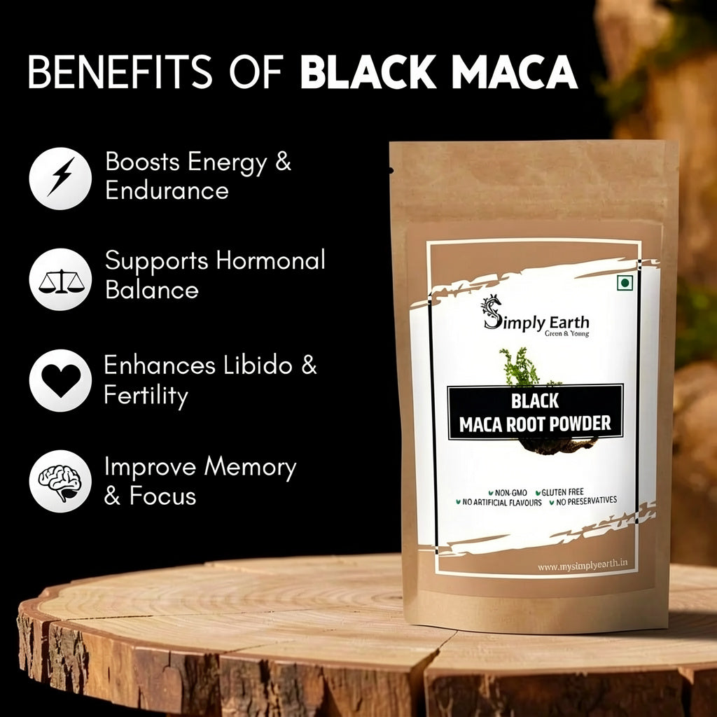 Simply Earth Peruvian Black Maca Root Powder | Boosts Energy and Immunity | Relieves Stress | Great for Men and Woman - (100GM)