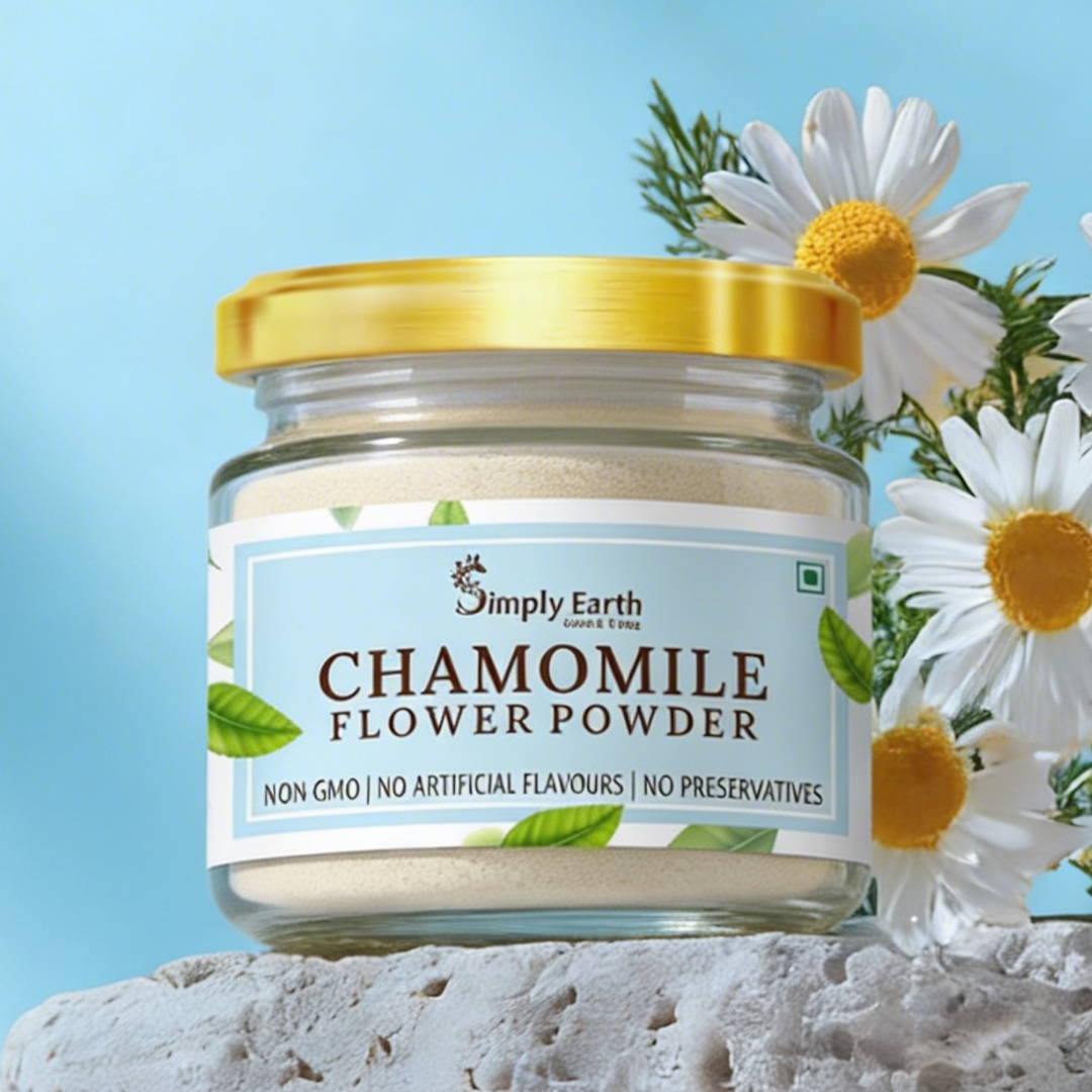 Simply Earth organic Chamomile Flower Powder 100g, Helps Improve Sleep Quality, Boosts Skin and Hair Health, Caffeine Free, Chamomile Tea