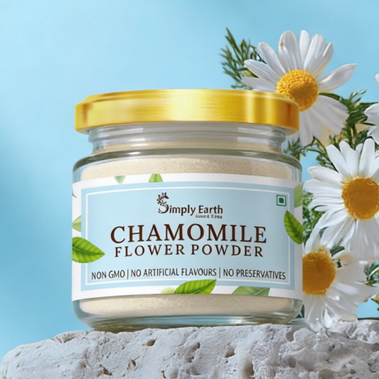 Simply Earth organic Chamomile Flower Powder 100g, Helps Improve Sleep Quality, Boosts Skin and Hair Health, Caffeine Free, Chamomile Tea