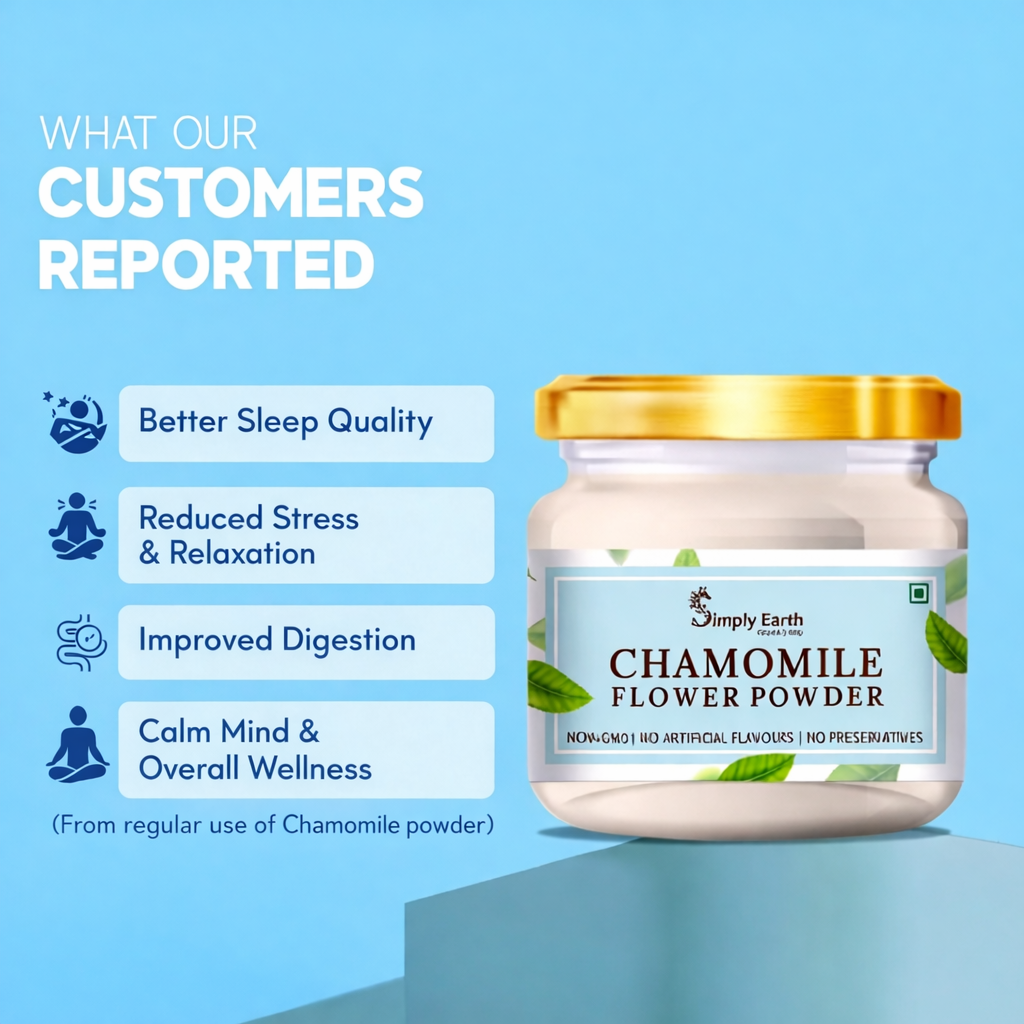 Simply Earth organic Chamomile Flower Powder 100g, Helps Improve Sleep Quality, Boosts Skin and Hair Health, Caffeine Free, Chamomile Tea