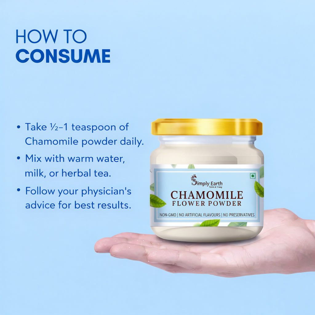 Simply Earth organic Chamomile Flower Powder 100g, Helps Improve Sleep Quality, Boosts Skin and Hair Health, Caffeine Free, Chamomile Tea