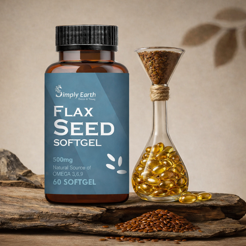Simply earth Cold Pressed Flax seeds oil Omega with extra Virgin oil, Linolenic Acid, Oleric Acid | Natural Form of omega 369-60 Softgels