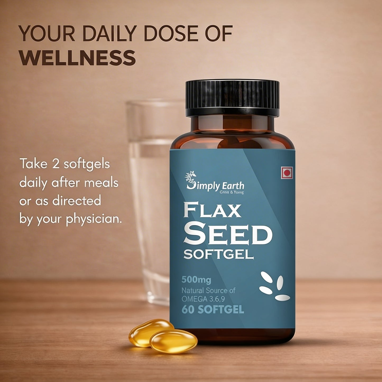 Simply earth Cold Pressed Flax seeds oil Omega with extra Virgin oil, Linolenic Acid, Oleric Acid | Natural Form of omega 369-60 Softgels