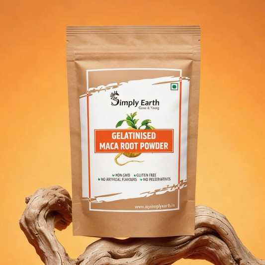 Simply Earth Gelatinised Peruvian Yellow Maca Root Powder, Organic Herbal Supplement | Improves Energy And Stamina | Good For Men And Women - 75 GMS