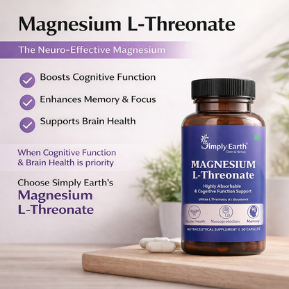 Simply Earth Magnesium L-Threonate, Supports Brain Health & Cognitive Function, Highly Bioavailable Magnesium - 30 Veg Capsules