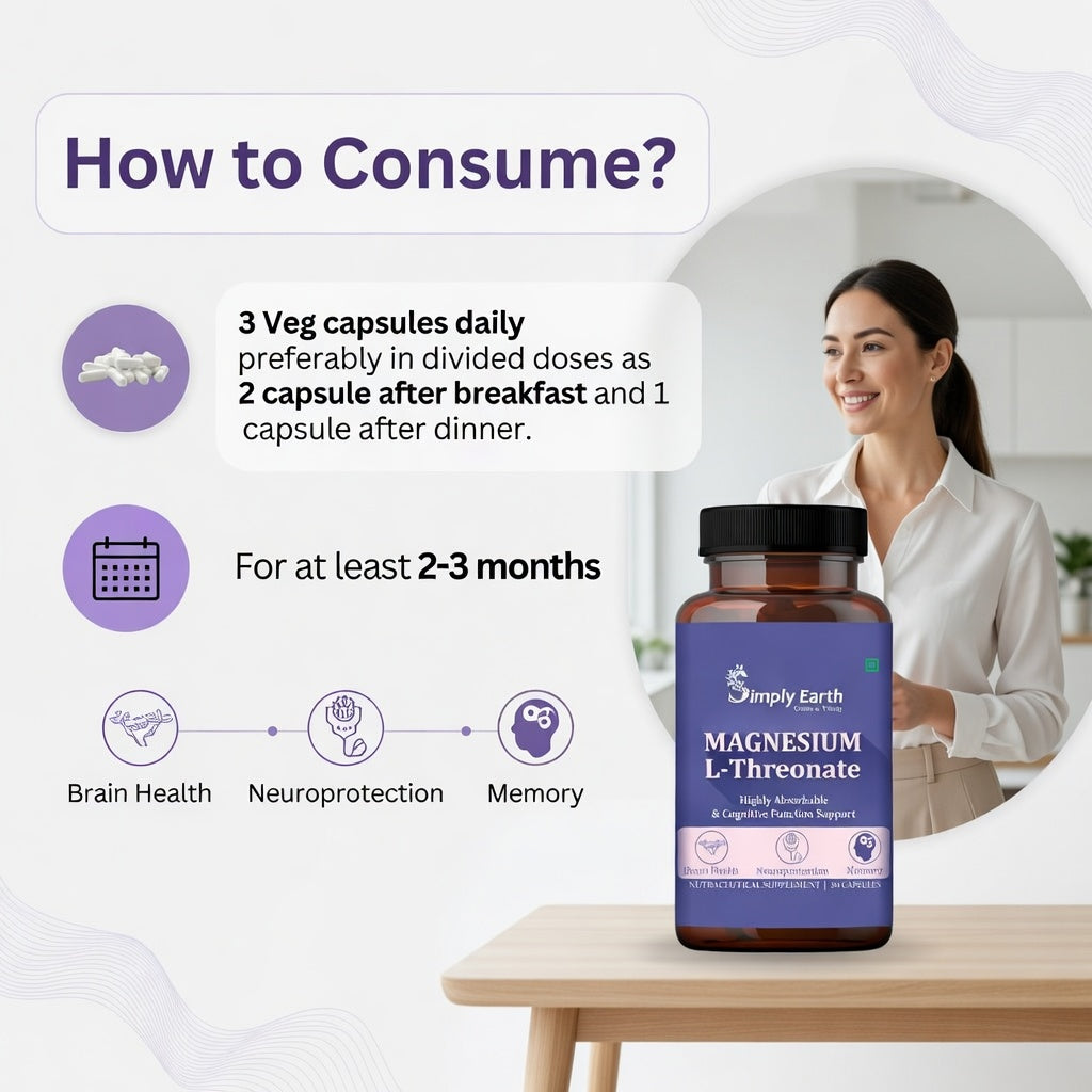 Simply Earth Magnesium L-Threonate, Supports Brain Health & Cognitive Function, Highly Bioavailable Magnesium - 30 Veg Capsules