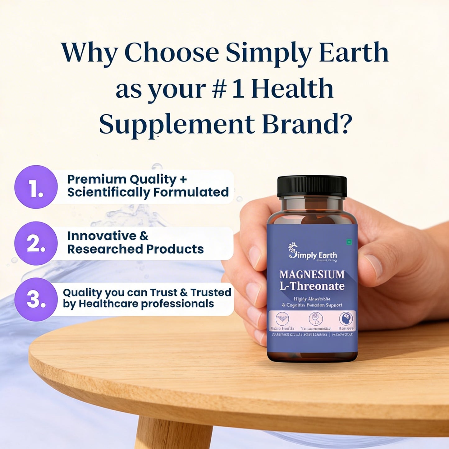 Simply Earth Magnesium L-Threonate, Supports Brain Health & Cognitive Function, Highly Bioavailable Magnesium - 30 Veg Capsules
