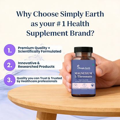Simply Earth Magnesium L-Threonate, Supports Brain Health & Cognitive Function, Highly Bioavailable Magnesium - 30 Veg Capsules
