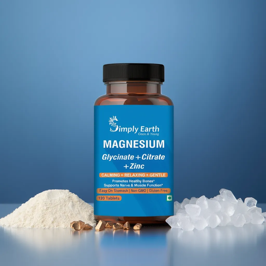 Simply Earth Magnesium Complex supplements - 120 Veg Tablets with Magnesium Glycinate; Citrate; Oxide & added Zinc - Promotes Healthy Bones; Supports Nerve & Muscle Function