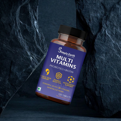 Simply Earth Multivitamin For Men & Women (120 Tablets) With 7 Vital Blends and 36 Nutrients - Probiotics Vitamin C, Zinc & Biotin