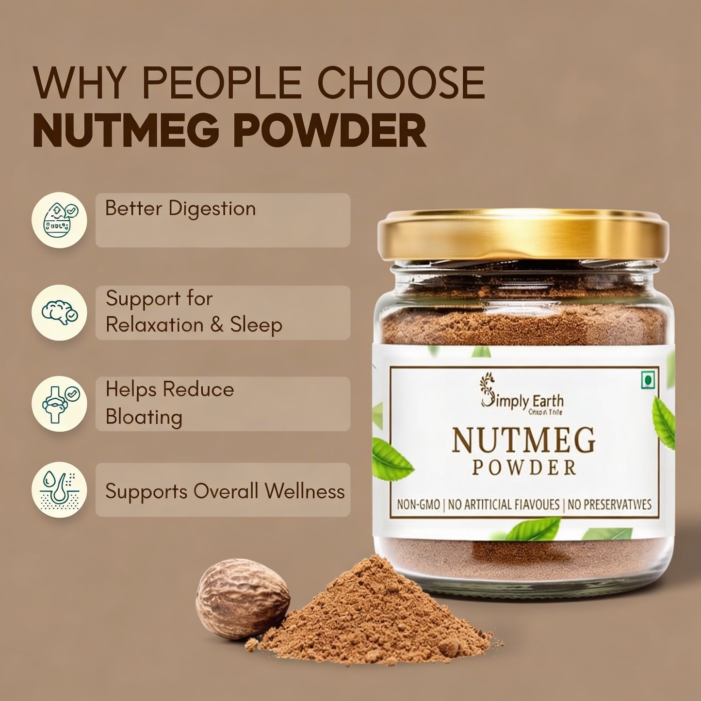 Simply Earth Nutmeg Powder 100 Gram - Jaiphal Jathikka Powder | Organically Grown | 100% Pure & Natural | Myristica fragrans | No Added Preservative