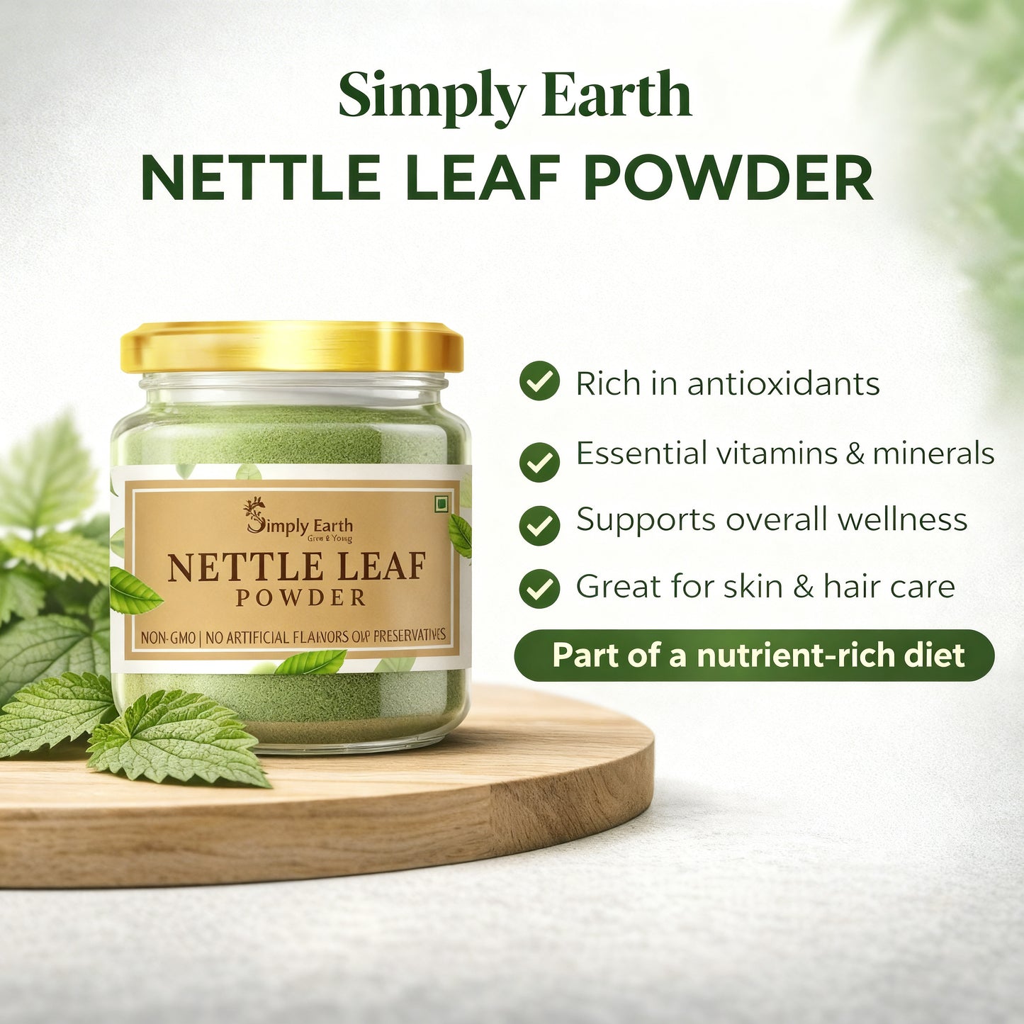 Simply earth Organic Nettle Dried Leaves powder | (Stinging Nettle) (Urtica Dioica) Rich in Nutrients With Vitamins & Minerals| | 100 GM
