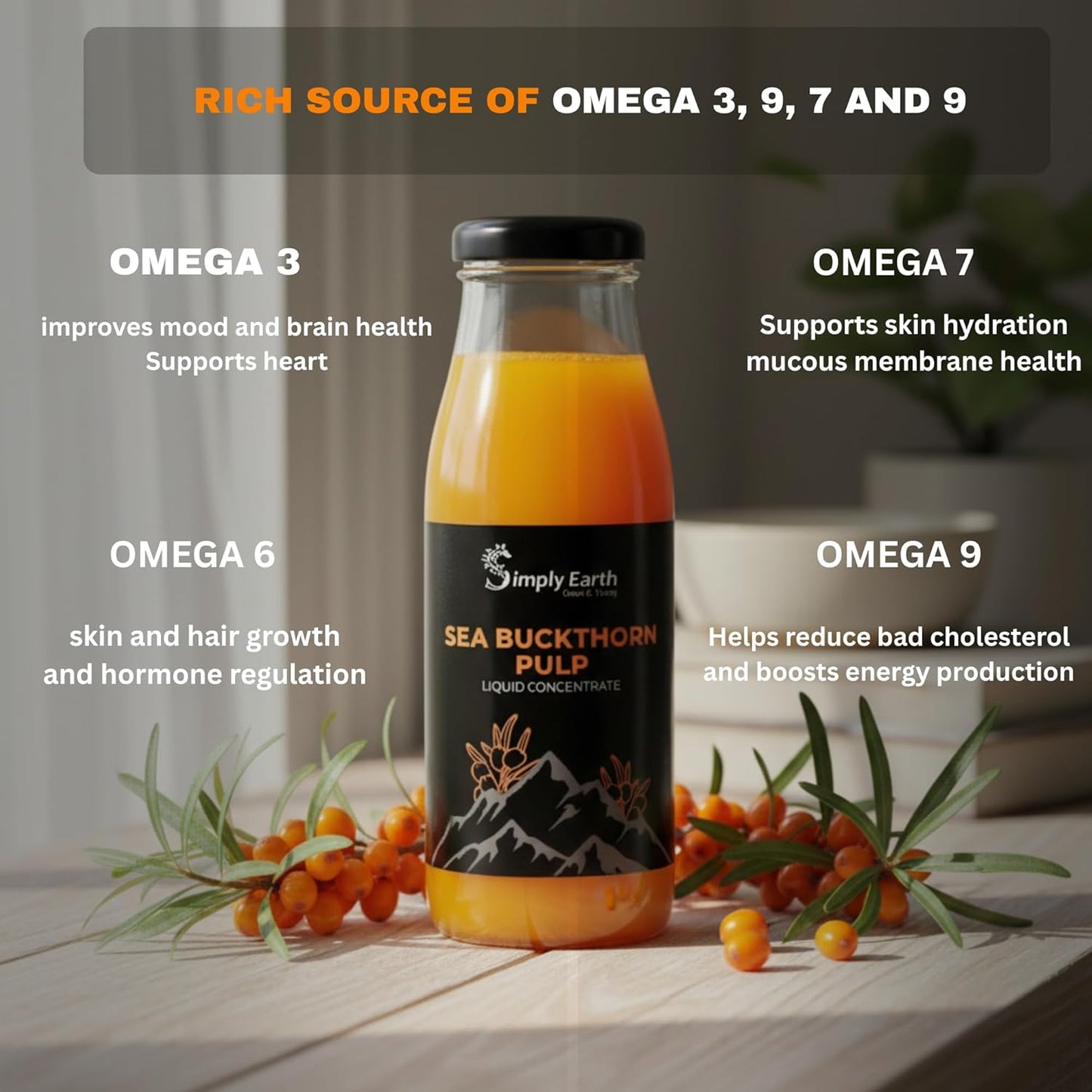 Simply Earth Sea Buckthorn Pulp | Natural Fruit Concentrate | 300ml (Pack of 1)