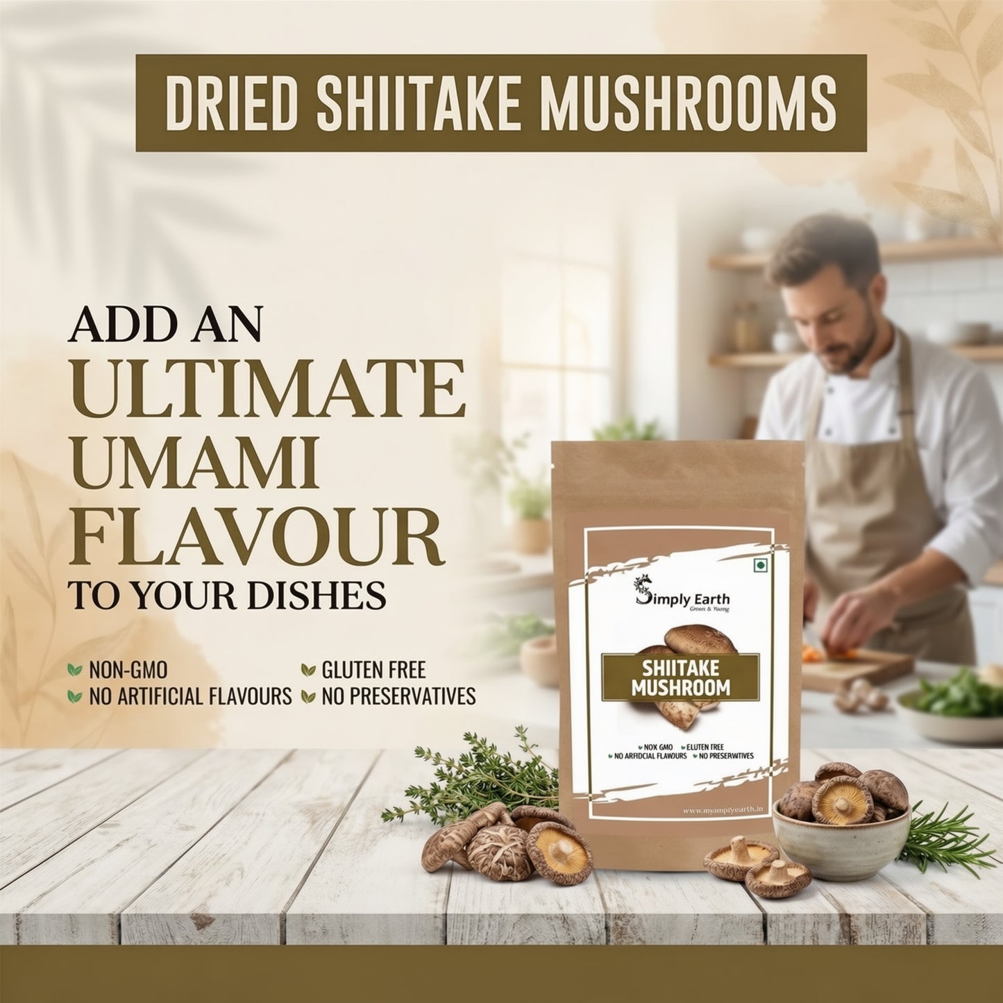 Simply Earth Shiitake Mushroom Extract Powder Supports Healthy Cholesterol & Helps BP Levels | for Immunity, Heart health | 100 GM