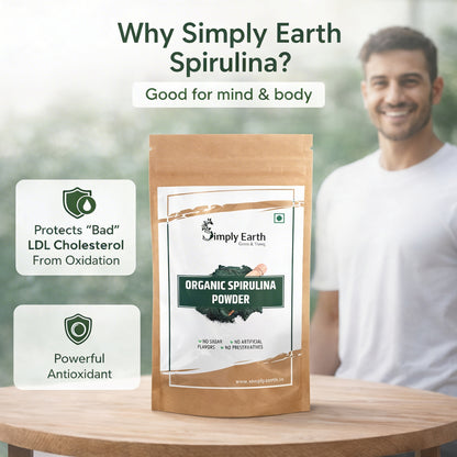 Simply Earth Organic Spirulina Powder for Energy, Digestion & Skin Health | Plant Based Protein Superfood Non-GMO | Immunity Booster, Superfood Supplement & Natural Multivitamin - 100g Veg Powder