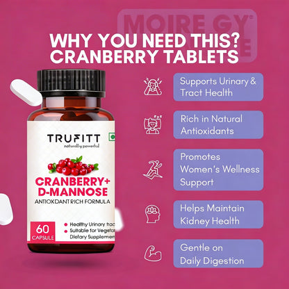 Trufitt Cranberry + D-Mannose Antioxidant For Kidney Health & Urinary Tract Health Support - 60 Capsules